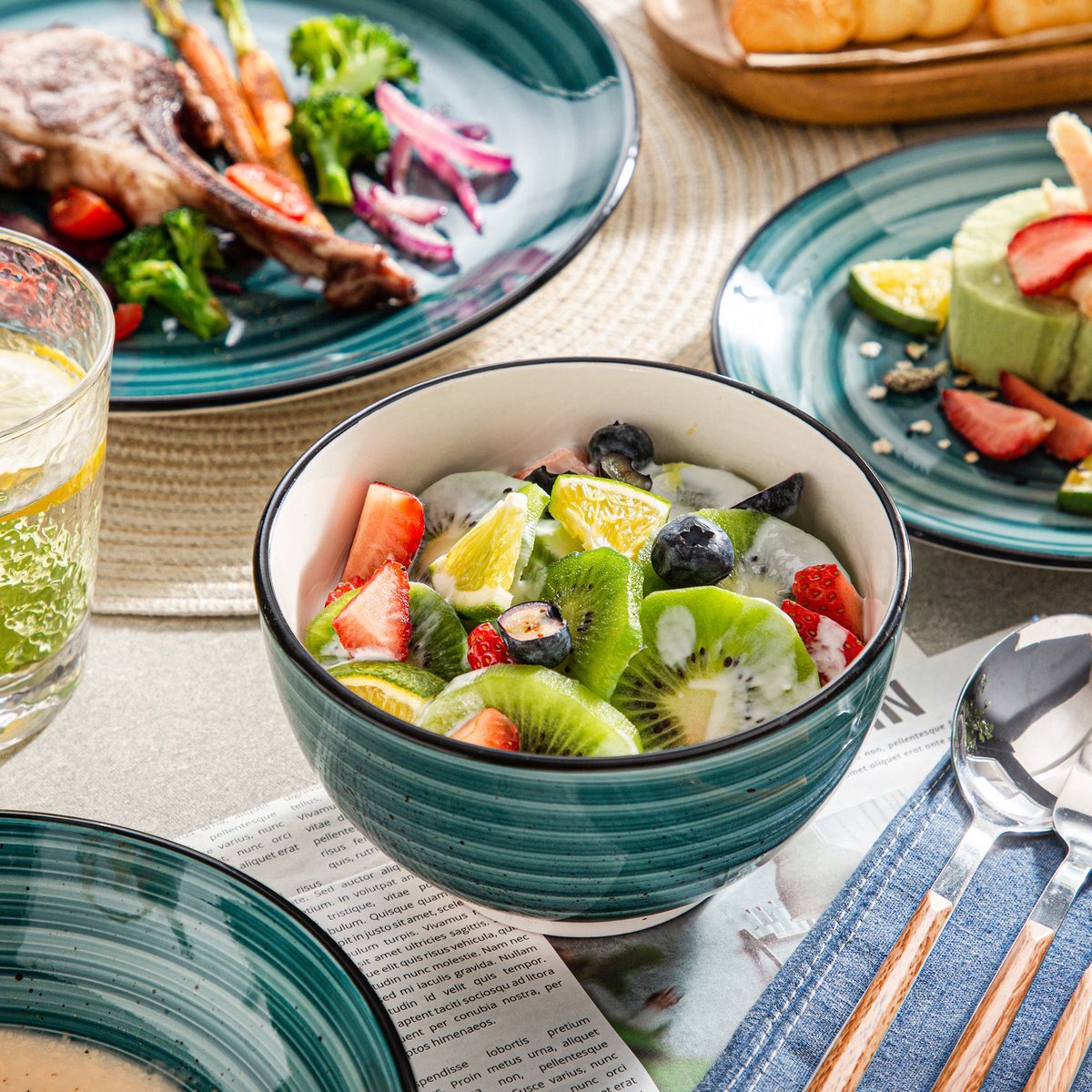 Monarch Bordenset – Dinerborden – 6 persoons – 24 delig – Groen Keramisch – Breakfast Plates – Luxe design
