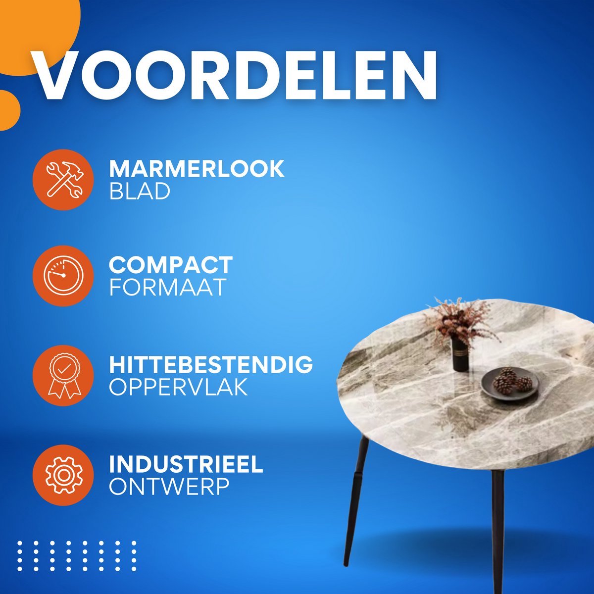 Ronde Eettafel Marmer Tavien - Eetkamertafel - Voor Eetkamer of restaurant - 80 cm - 4 personen - Grijs