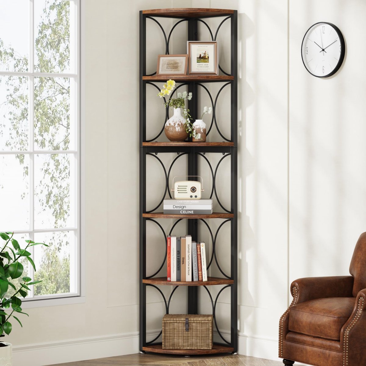 Hoek boekenkast Livantus - 6 Lagen - Hoekkast - Bruin - Hoekrek - Voor Woonkamer, Slaapkamer of Kantoor