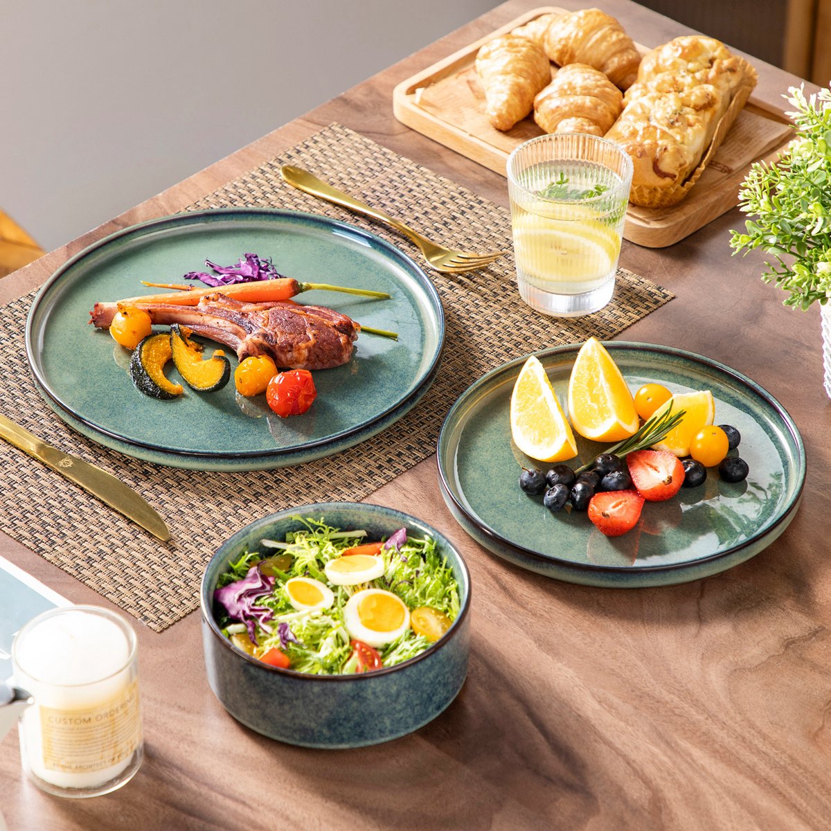 Santivo Serviesset - 12 delig - 4 persoons - Groen - Dinerborden - Bordenset - Ontbijtborden - Keukenservies - Diepe borden - Servies