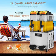 Professionele Slush puppy machine - 12L - Voor Ijskoude Drankjes - Frozen drink maker van Roestvrij Staal - Dubbele tank