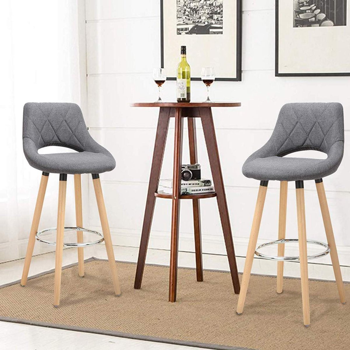 Barkruk Modern Hilton - Industrial - Donkergrijs - Barkrukken set van 1 - Barstoel Kruk - Barstoelen met rugleuning - Keukenstoel - Stof