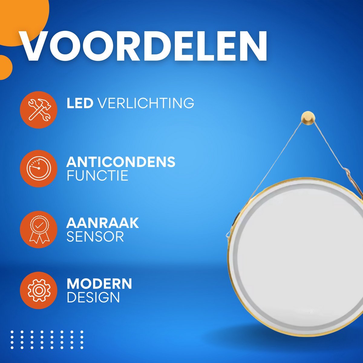 Ronde spiegel Valora - Met verlichting - 80cm - Voor Badkamer, Make-up & Wandmontage - Dimbaar licht met voorruitverluchting - Goud