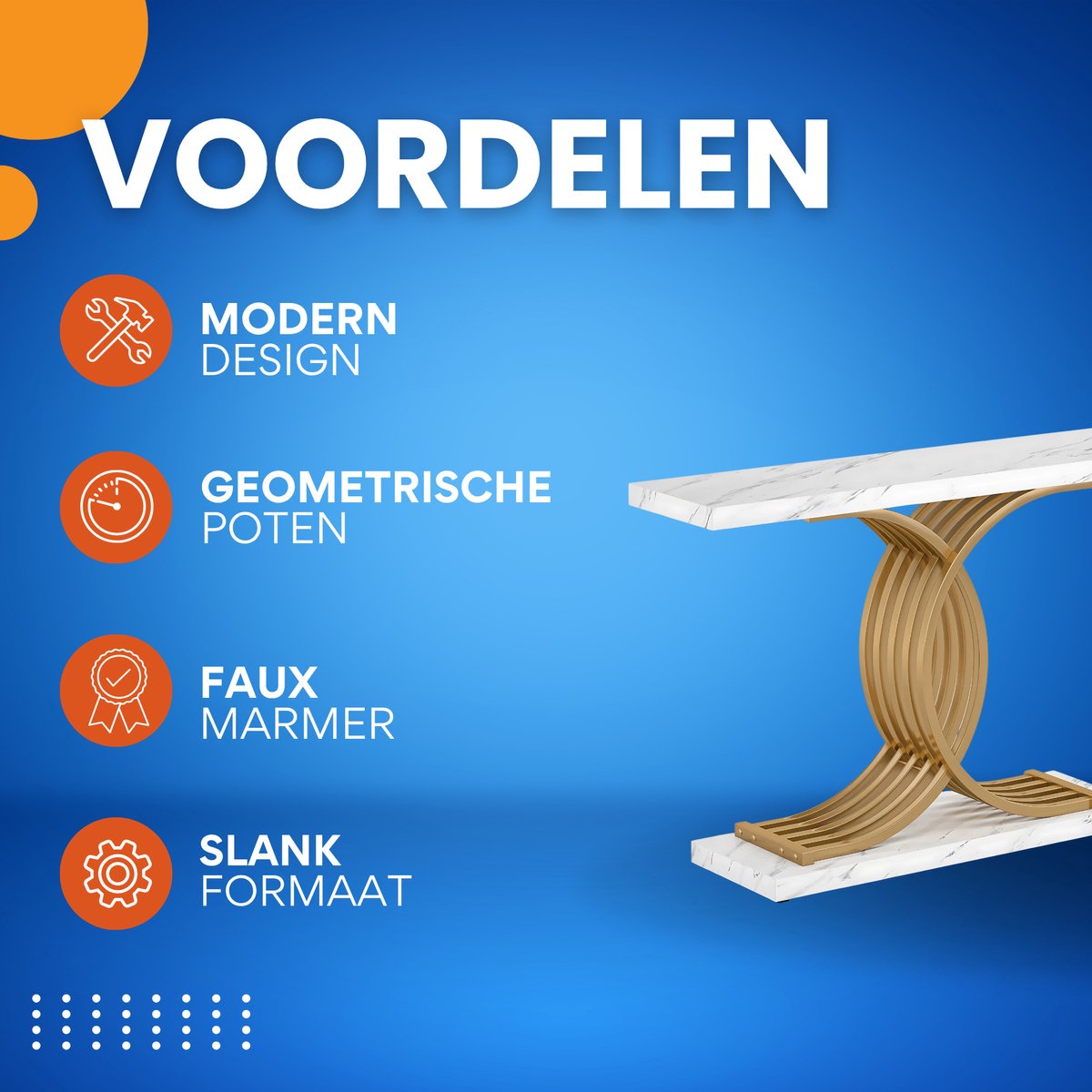 Moderne Console Tafel - Sidetafel - Wandtafel - Haltafel - Wit/goud - Voor Hal of woonkamer of Gang - Marmer look - 100cm