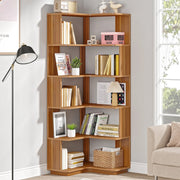 Hoekkast Brooklyn - Vakkenkast 165cm - Boekenrek Hoekmeubel - Opbergrek 6 lagen - Bruin