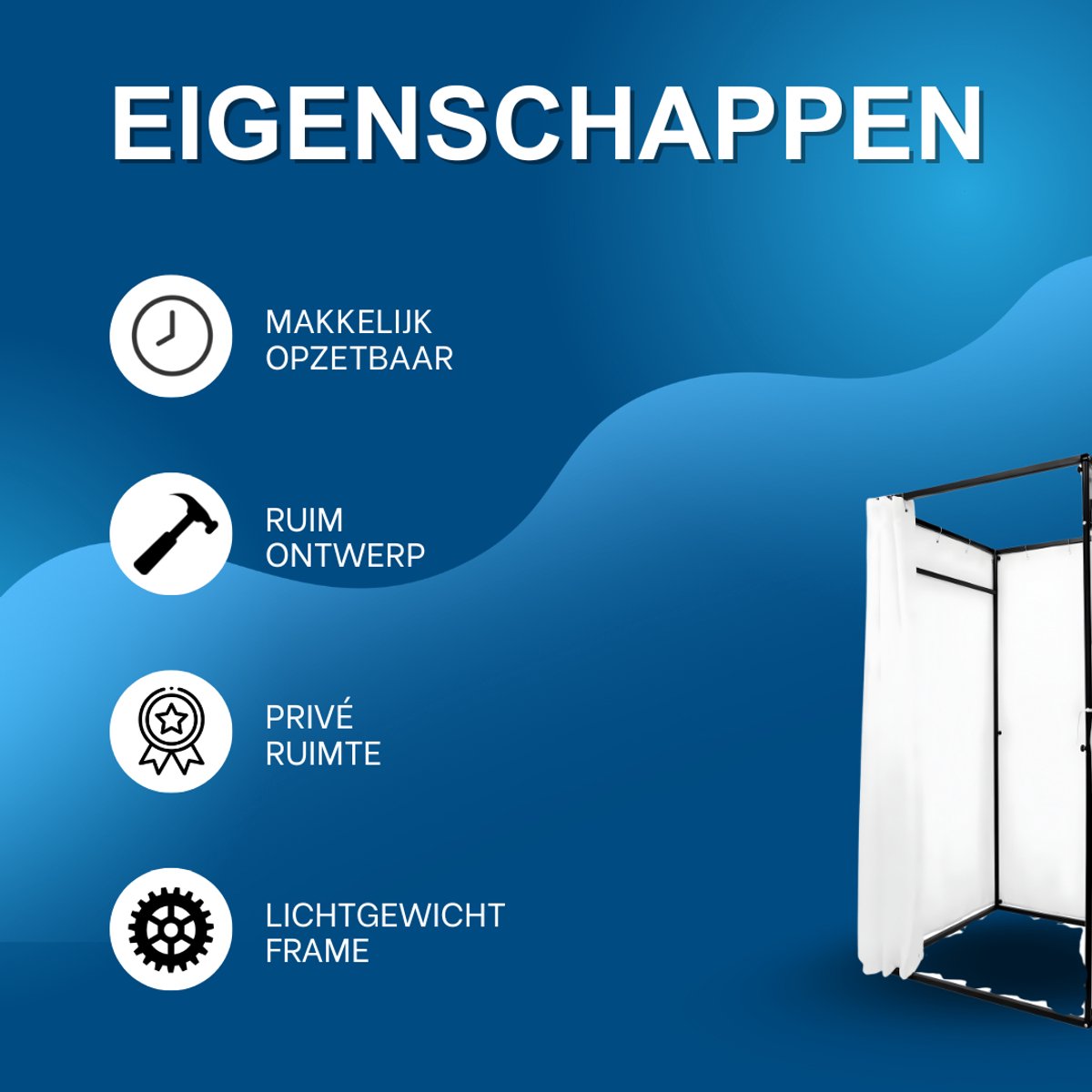 Paskamer met gordijn - Pashok - Opvouwbaar - Kleedkamer - Voor kledingwinkels - Wit