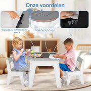 Kindertafel - Speeltafel- Voor Kinderen & Kleuterschool - Kindertafel en stoeltjes - 2-in-1 Speeltafel - Met Opbergruimte & Stoelen - Grijs