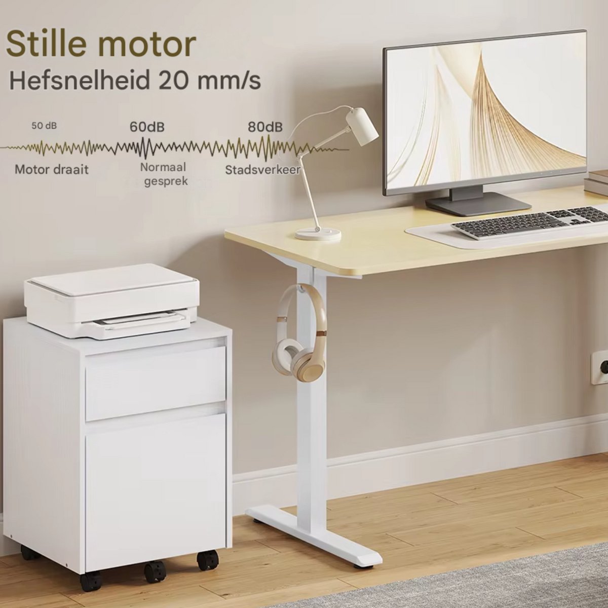 Elektrisch Sta-Bureau - Ergonomisch In Hoogte Verstelbare Werktafel voor Kantoor of Thuis - Inclusief USB-Oplaadpoort en Geheugenbediening - Color: 120x60cm Oak