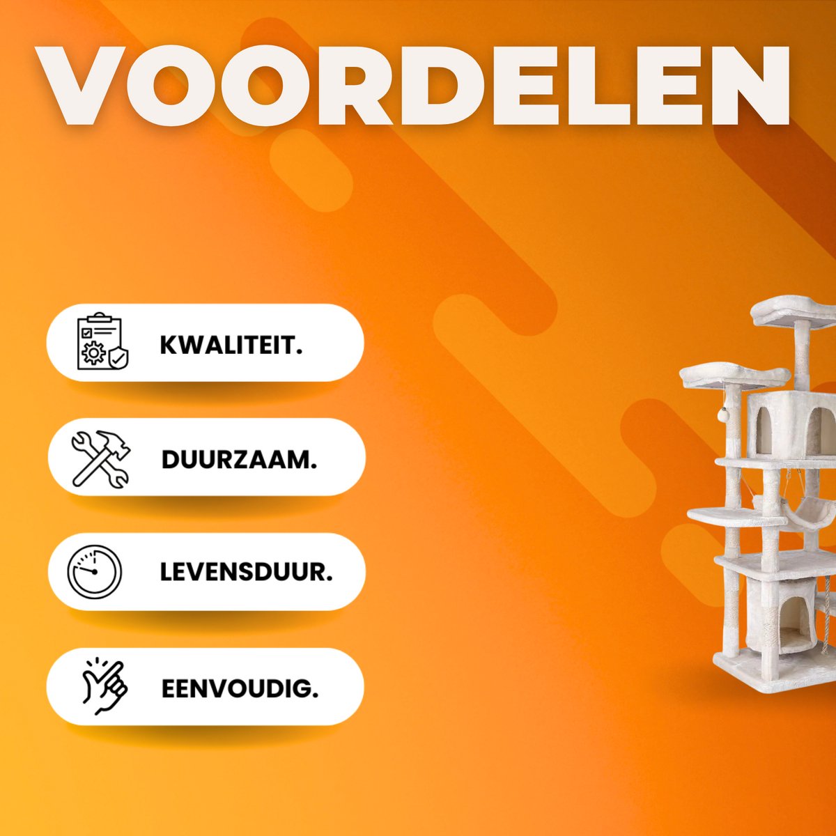 Kattentoren - Krabpaal - Grote Kattenboom met Stabiele Klimboom en Speelhuishangmat - Kattenkrabpaal 170 cm met Plank - Beige