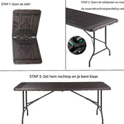 180 cm Opvouwbare Tafel Zyrell - Draagbare en Robuuste Kunststof Eettafel - Half Opklapbaar voor Binnen en Buiten - Ideaal voor Kamperen, Picknick en Feesten