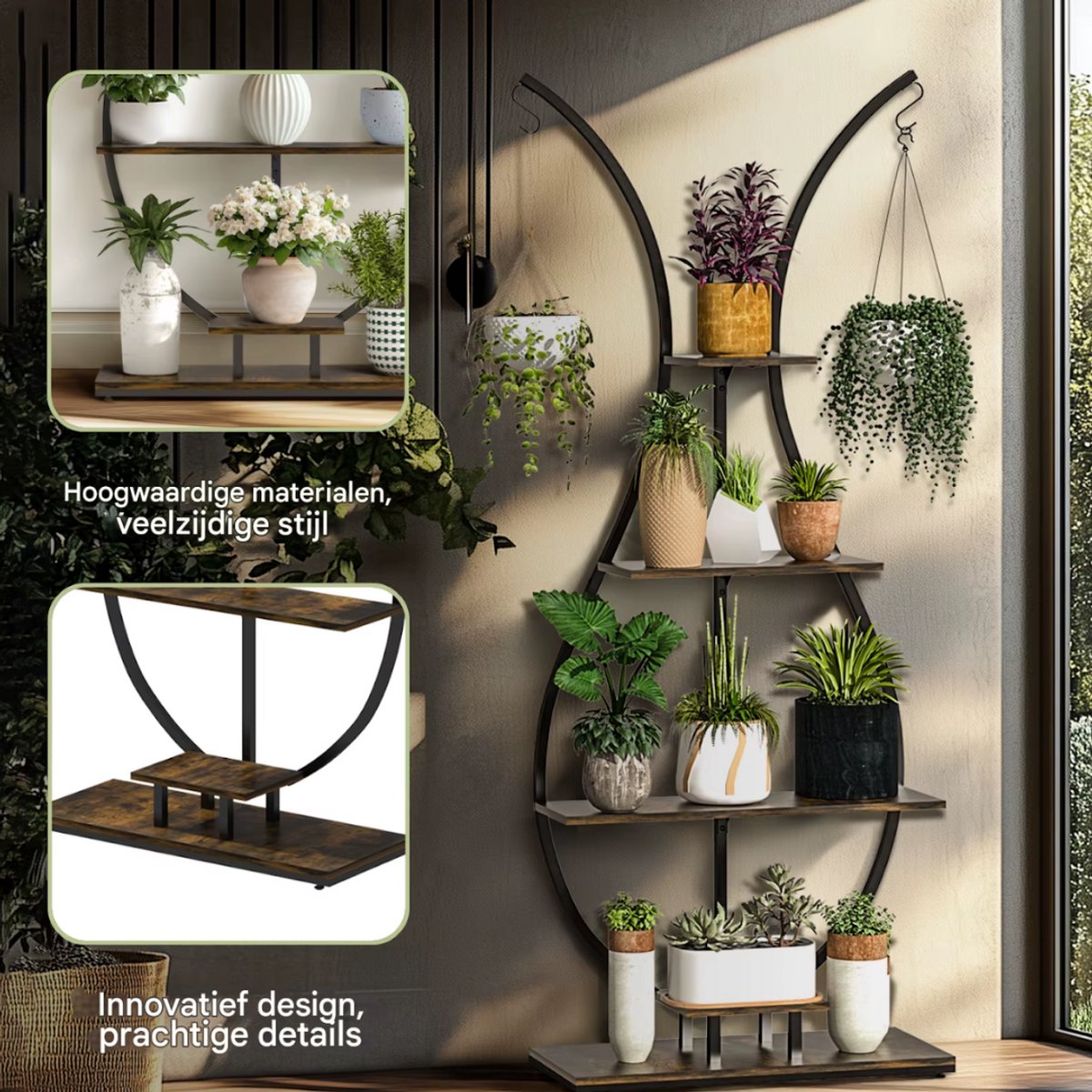 Plantenstandaard Madelief - Vaas vorm - Plantenrek - Plantentafel - Voor binnen & buitengebruik - Bloempothouder - Bamboe - Zonder verlichting