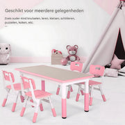 Kindertafel Tavien en 4-stoelenset - In hoogte verstelbare tafelset voor peuters met meerdere activiteit - Studie, schrijven en spelen voor kinderen - Roze - 120x60cm