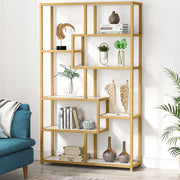 Boekenkast Aravon - 8 Lagen - Boekenrek Metaal - Goud en Marmerlook - Voor Woonkamer