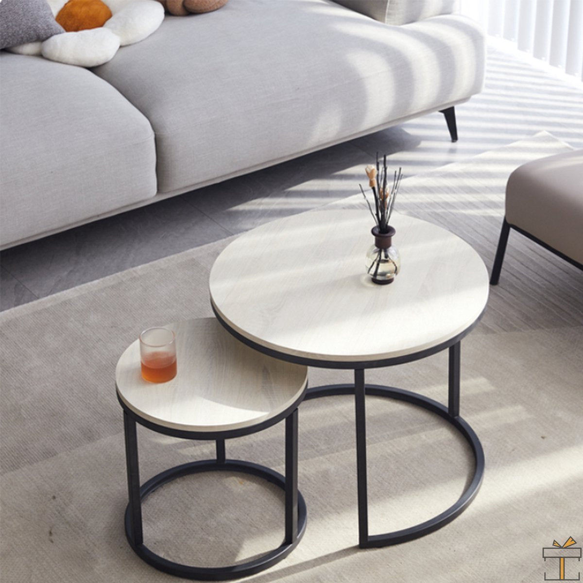 Bolt Edge Salontafel - Set van 2 - Rond - 60/40cm - Landelijk - Wit