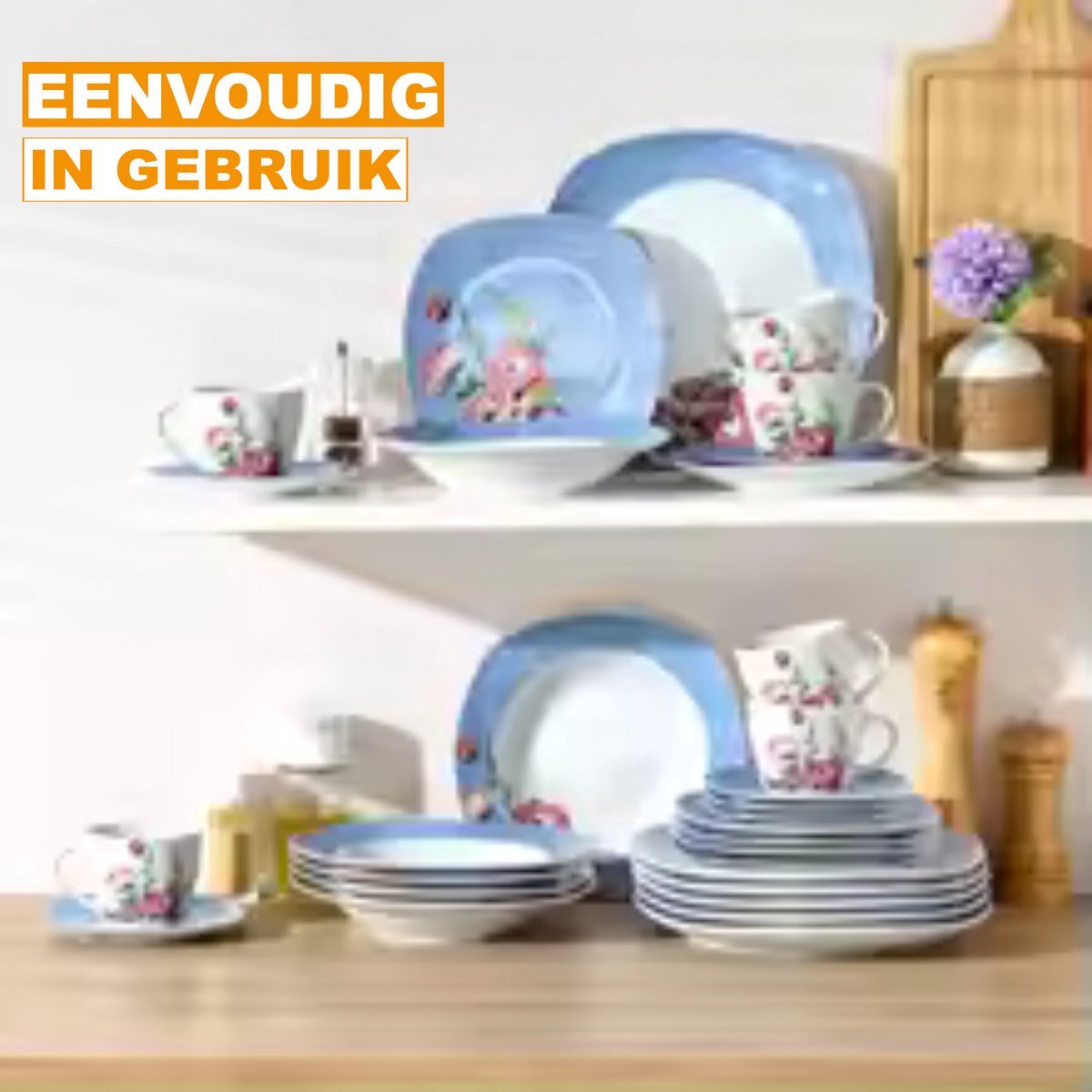 Glamorous Ontbijtborden – Serviesset – 6 persoons – 30 delig – Blauw Keramisch – Ontbijtborden – Uniek servies