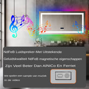 Grandiose Badkamerspiegel - Geen condens - Met verwarming en LED verlichting - Bluetooth en muziek - Spiegel voor badkamer - Rechthoekig - 140x70cm
