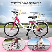 Kinderfiets Fioren - Rosaline - 20 inch - 6 versnellingen - Roze - Voor meisjes - Peuterfiets - Verstelbaar in hoogte