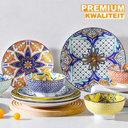 Aurora Ventina Serviesset - 24 delig - 6 persoons - Mozaïek - Dinerborden - Bordenset - Diepe borden - Ontbijtborden - Servies - Keukenservies - Luxe design - Tafelstijl