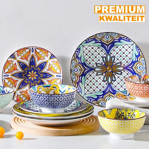 Aurora Ventina Serviesset - 24 delig - 6 persoons - Mozaïek - Dinerborden - Bordenset - Diepe borden - Ontbijtborden - Servies - Keukenservies - Luxe design - Tafelstijl