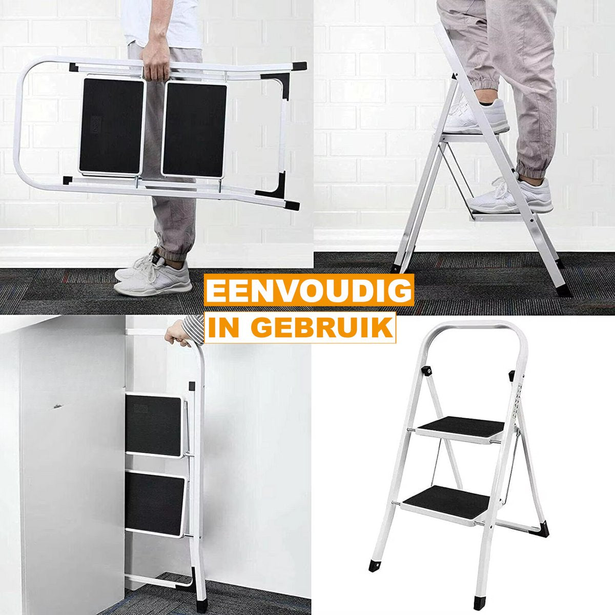 Opvouwbare Opstapkruk - 2-4 Stappen Ladder - Draagbare Opvouwbare Trapladder - Antislip Voeten - Voor Binnen & Buiten