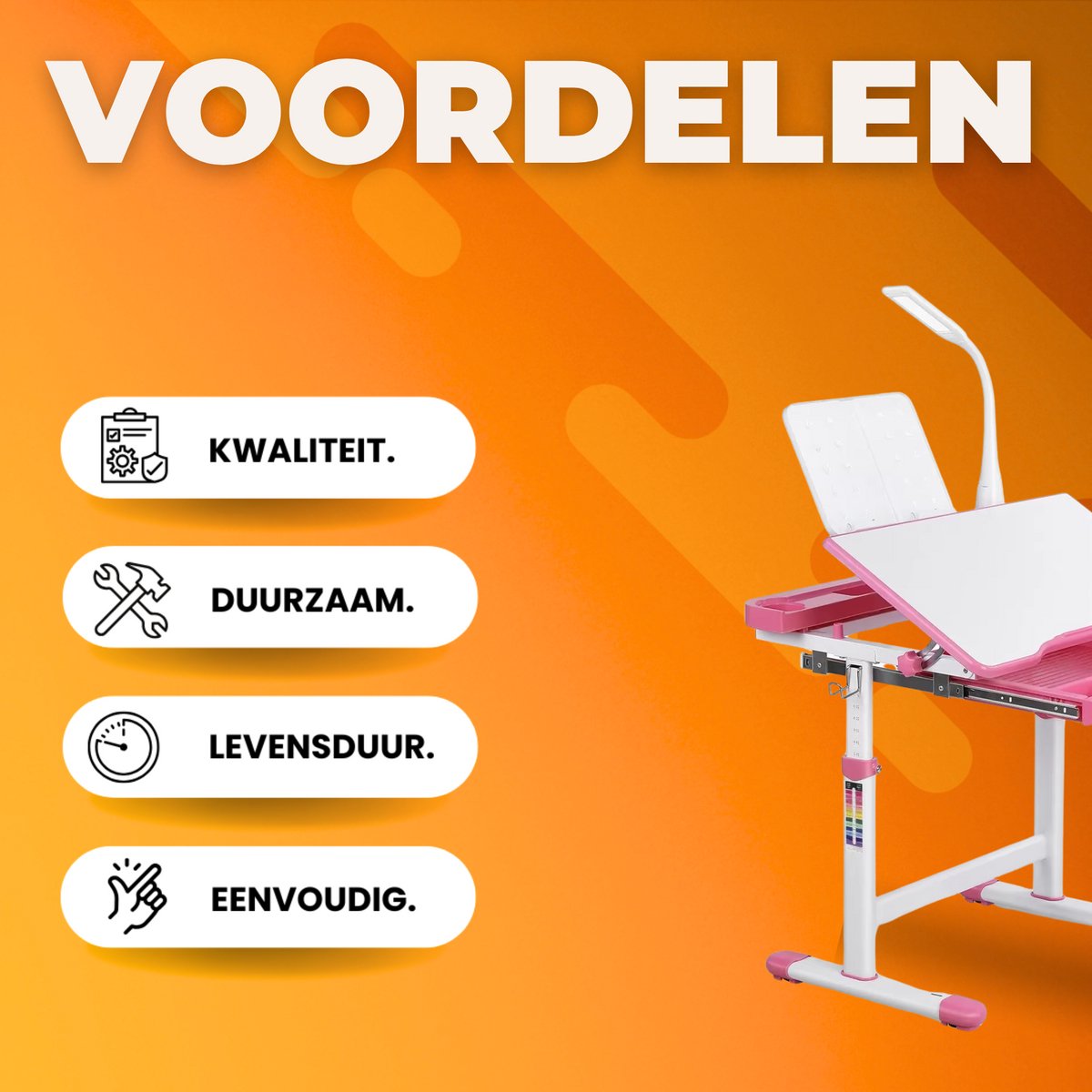 Kinderbureau set met in hoogte verstelbare bureaustoel - Uittrekbare lade voor kinderen, geschikt voor 3-10 jaar studie - Roze - 66,5 x 50 x 54–76,5 cm