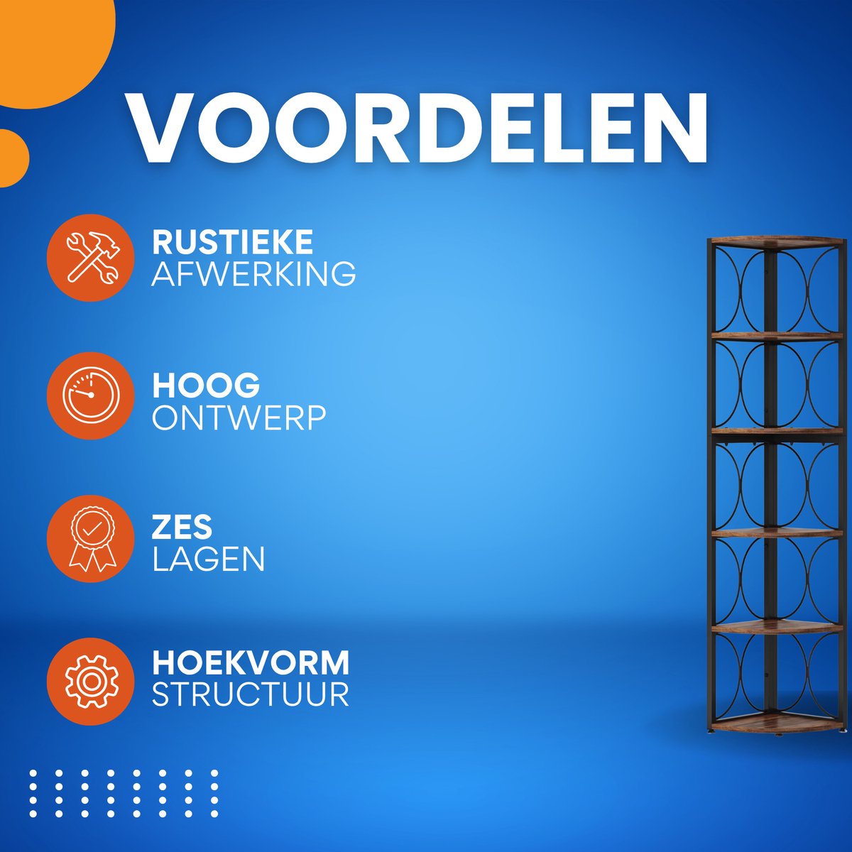 6-laags Hoek Boekenkast - Boekenplank - Wandplank - Boekenrek - Voor kleine/smalle ruimtes - Coffee