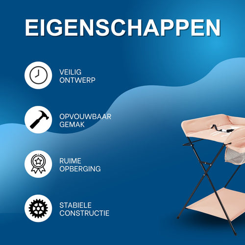 Babyverschoontafel – Verzorgingstafel - Opvouwbaar voor kinderkamer – Stabiel en veilig met opbergruimte – Max. draagvermogen 15 kg – Khaki - Zonder wielen