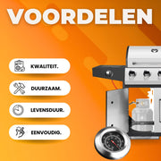 BBQ 5 in 1 - Barbecue op gas - Zilver - Thermostaat - Olievanger accessoires - Gasgrill met zijbrander