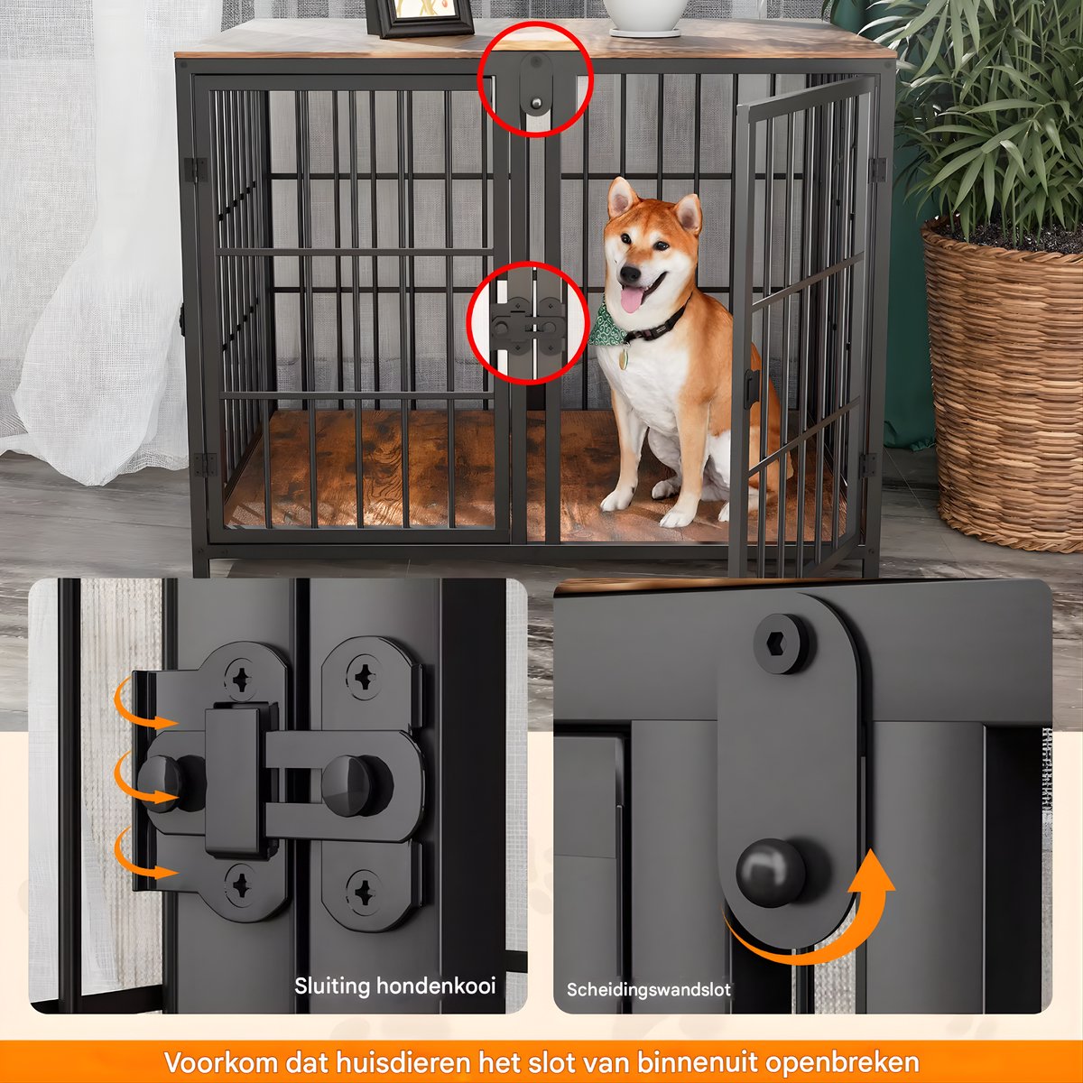 Hondenbench - Hondenkrat - Hondenkennel - Hoekvormig - Hondenhok - Voor Kleine & Middelgrote Honden - Walnoot - 90x62x68.5cm