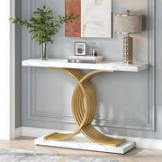 Moderne Console Tafel - Sidetafel - Wandtafel - Haltafel - Wit/goud - Voor Hal of woonkamer of Gang - Marmer look - 100cm