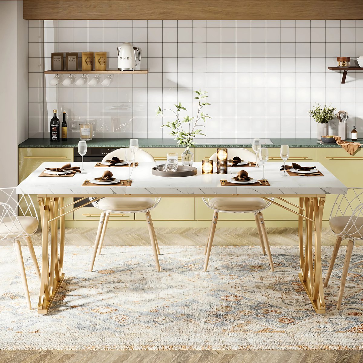 Moderne eetkamertafel Duvia - Woonkamer -Marmerlook Blad - 160cm