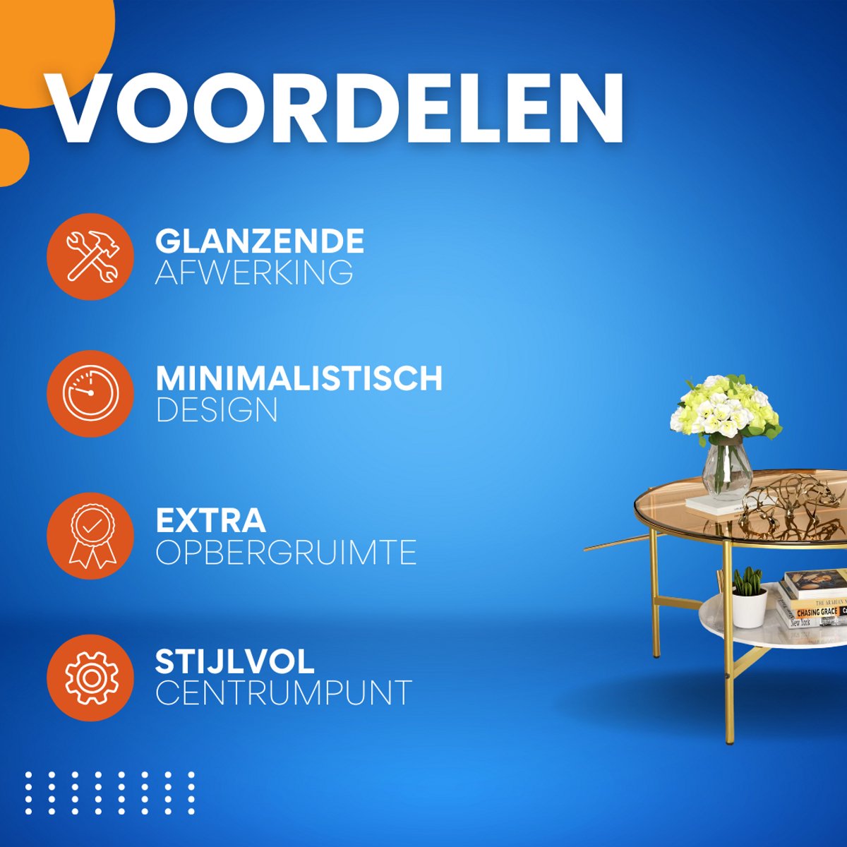 Salontafel Mira - 2-Lagen Glazen Design - Goud - Glanzend Tafelblad & Leistenen Onderplank - Moderne Luxe Thee- & Bijzettafel voor Woonkamer