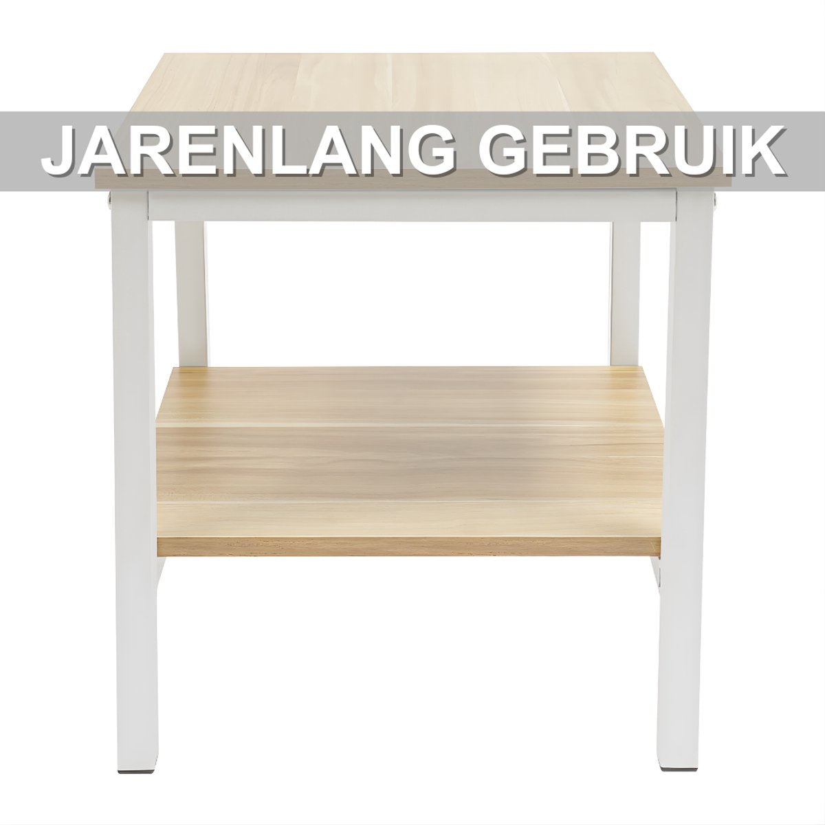 Bijzettafel - Voor slaapkamer of woonkamer - Met opbergrek en plank - Wit