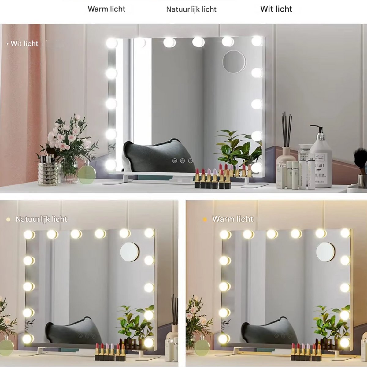 Make-upspiegel met Verlichting - Verlichte spiegel - Mirror - 14 Dimbare LED-lampen - voor Kleedkamer & Slaapkamer