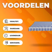 Terras zonnescherm handmatig - Met opbouw frame - Zonneluifel - Balkon of tuin - 300x250cm - UV50+ - Blauw - Met arm - Polyester doek