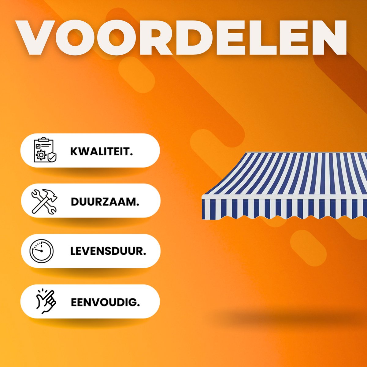 Terras zonnescherm handmatig - Met opbouw frame - Zonneluifel - Balkon of tuin - 300x250cm - UV50+ - Blauw - Met arm - Polyester doek