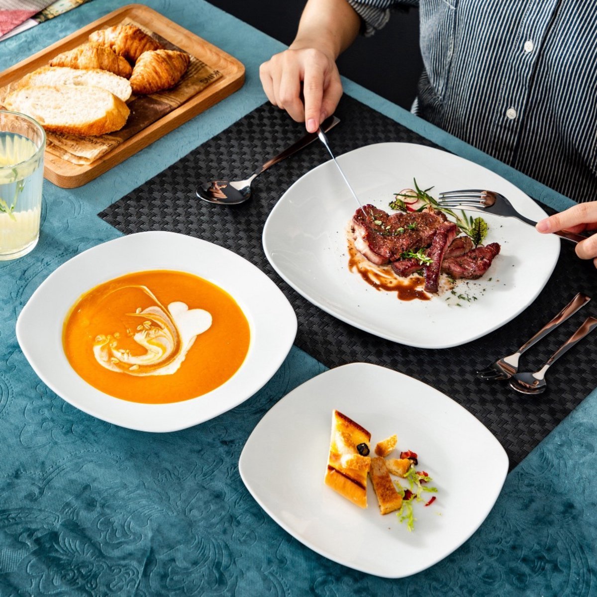 Silken Serviesset - Serviesset - 6 persoons - 18 delig - Wit Keramisch - Breakfast Plates