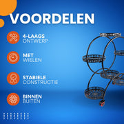 4-Laags Plantenstandaard - Plantenrek - Bloemenstandaard - Plantentafel - Voor Binnen, Buiten, Tuin en Balkon -voor 6 Potten - Zwart