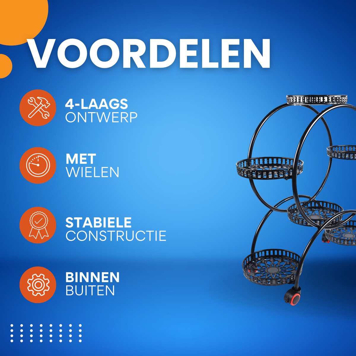 4-Laags Plantenstandaard - Plantenrek - Bloemenstandaard - Plantentafel - Voor Binnen, Buiten, Tuin en Balkon -voor 6 Potten - Zwart