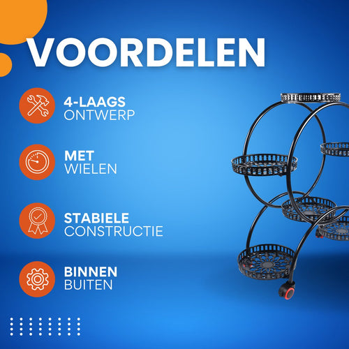 4-Laags Plantenstandaard - Plantenrek - Bloemenstandaard - Plantentafel - Voor Binnen, Buiten, Tuin en Balkon -voor 6 Potten - Zwart