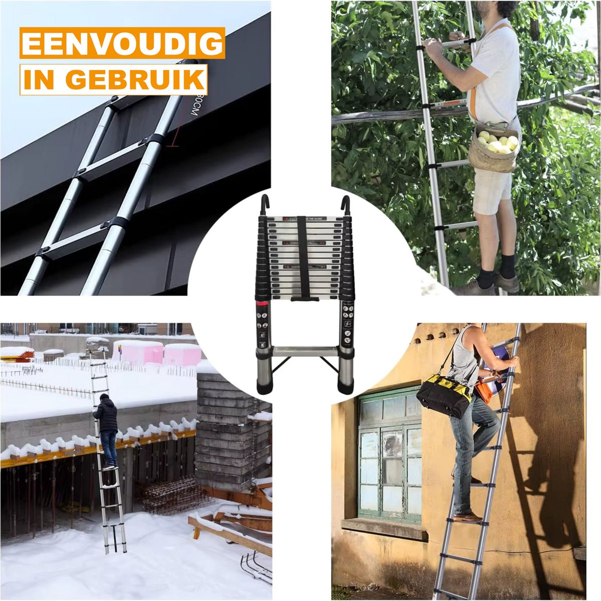 Telescopische Ladder 5M - Met Haken - Multifunctioneel, Roestvrijstalen & Uitschuifbaar Zolderladder