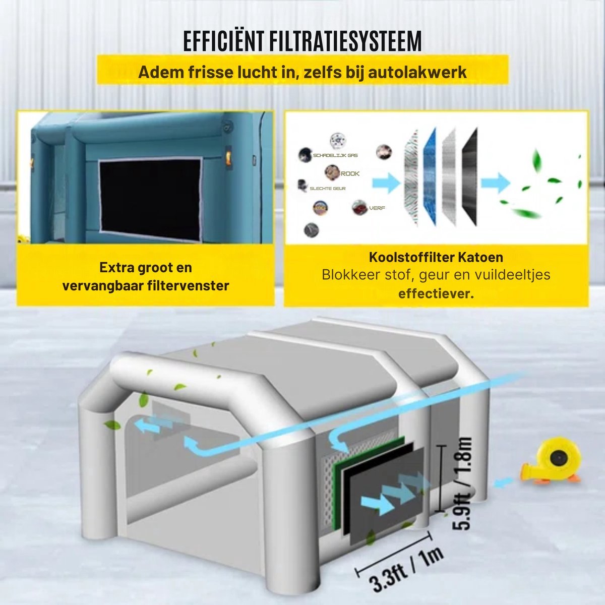 Opblaasbare spuitcabine - Verfcabine - spuitcabine - Geschikt Voor incl. lucht filtersysteem 4 x 2.5 x 2.5 m