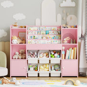Speelgoedopbergkast – Kinderspeelkamer - Kinderboekenkast – Voor kinderen in kinderkamer of speelkamer – 6 verwijderbare dozen en 4-laags boekenplank – Wit