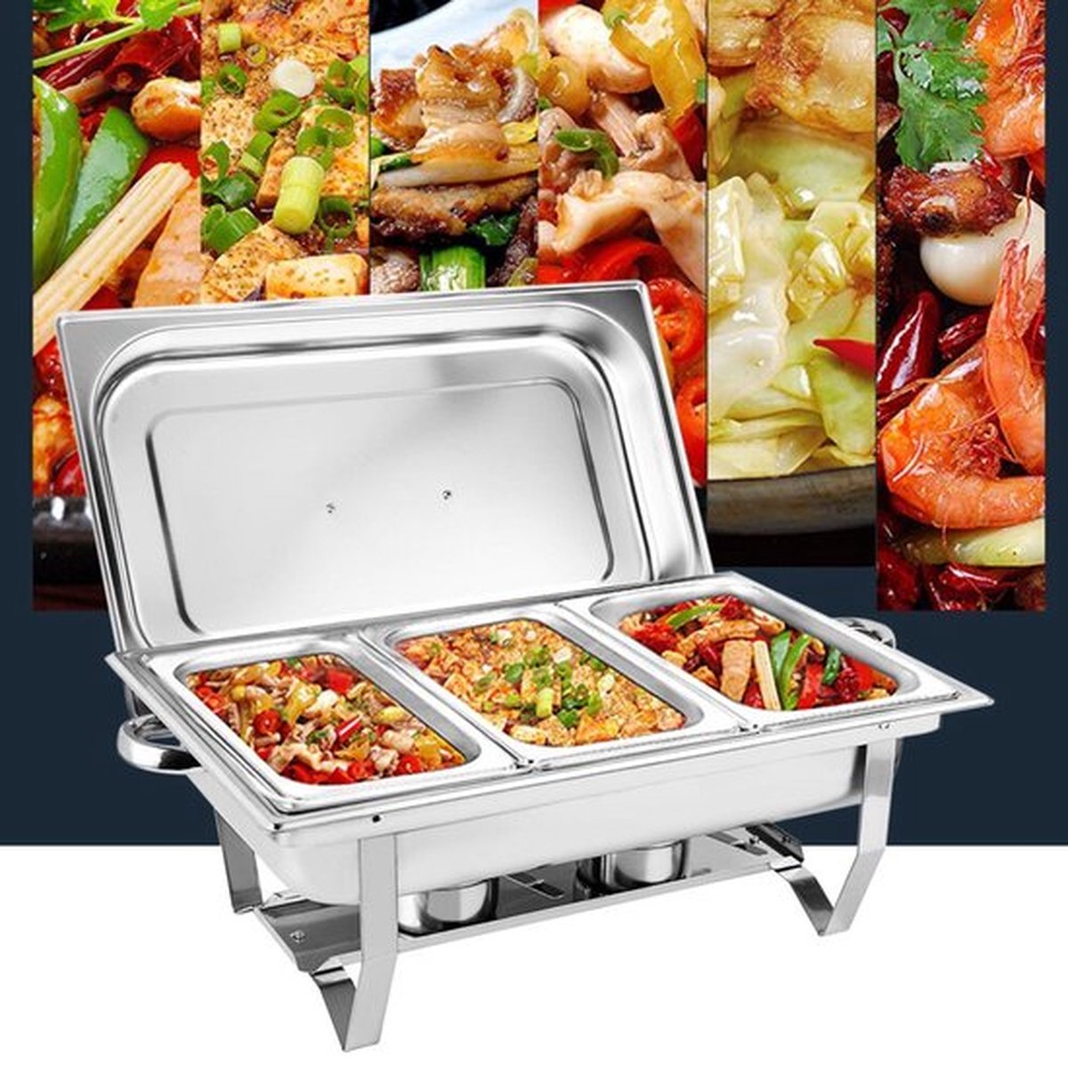 Happyment Buffetwarmer PRO - Chafing Dish - Warmhoudbakken - Warmhoudplaat - 3 x 3 Liter