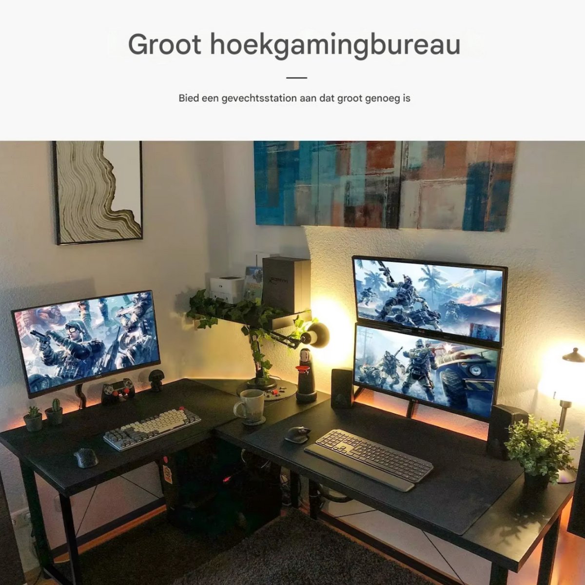 L-Vorm Bureau - Voor Thuis en Kantoor - Computer en Gaming Werkstation Tafel - Studiebureau 190 cm x 120 cm x 75 cm - Zwart