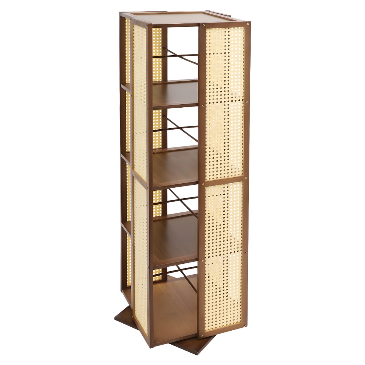 Draaibare boekenkast - Boekenrek - Opberruimte - Voor boekenopslag - Voor boeken en decoratie - 4-laags - 360° draaibaar ontwerp - Tan