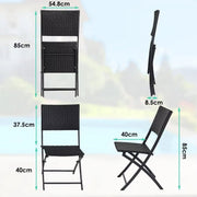 Outdoor Klaptafel Set - 3-delig - Voor Camping en Picknick - Opvouwbare Rotan Meubelstoel en Tafel - Draagbare Balkonset met 2 Stoelen - Zwart