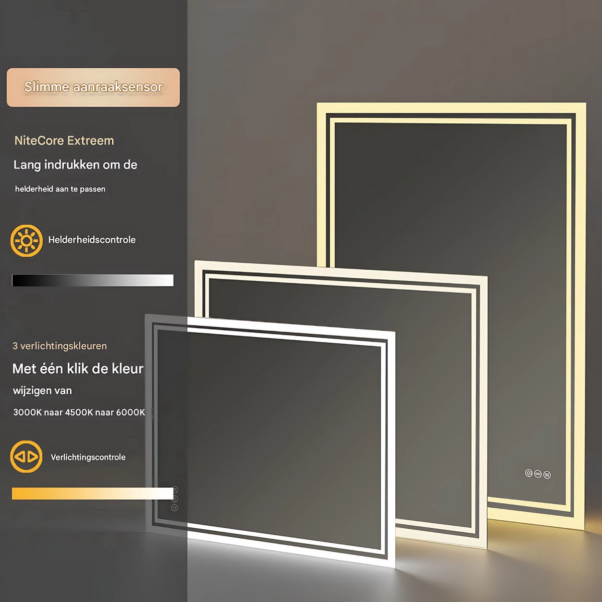 Badkamerspiegel London Vortex - Met verwarming en LED verlichting - Geen condens - Spiegel voor badkamer - 70x50cm