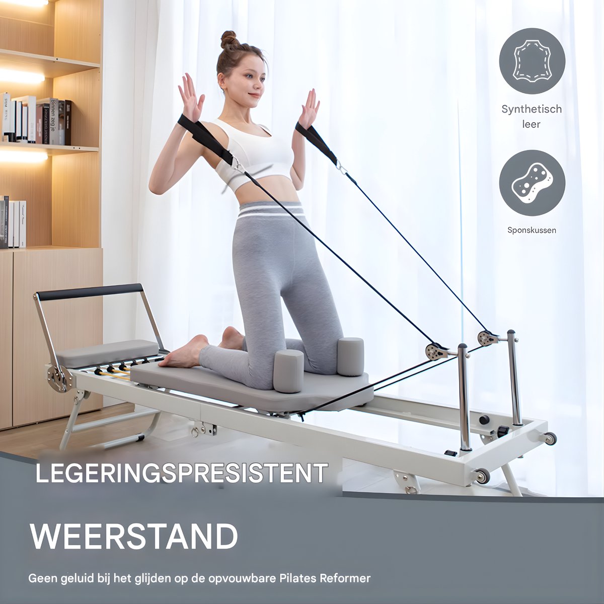 Pilates reformer – Fitnessapparaat - Voor thuisgebruik, core- en fitnessoefeningen – Verstelbare trainingsmachine – Grijs