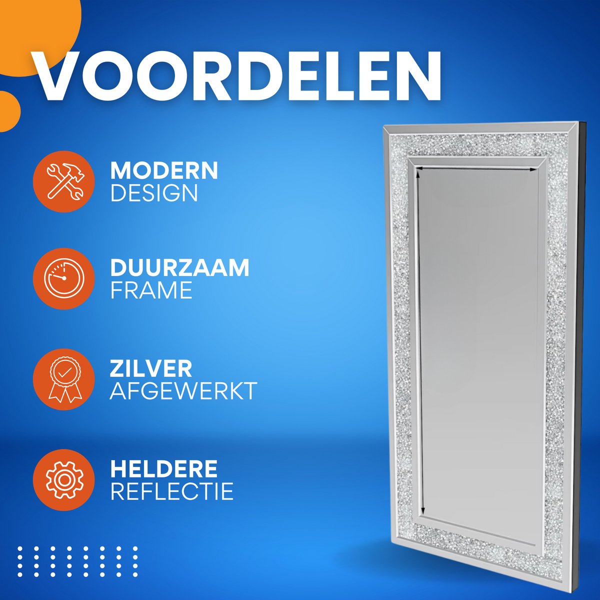 Diamant Wandspiegel XL - Woonkamer & slaapkamer - Rechthoek - Staand of hangend